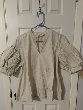 Chico's Cream Pintuck Puff-Sleeve Blouse